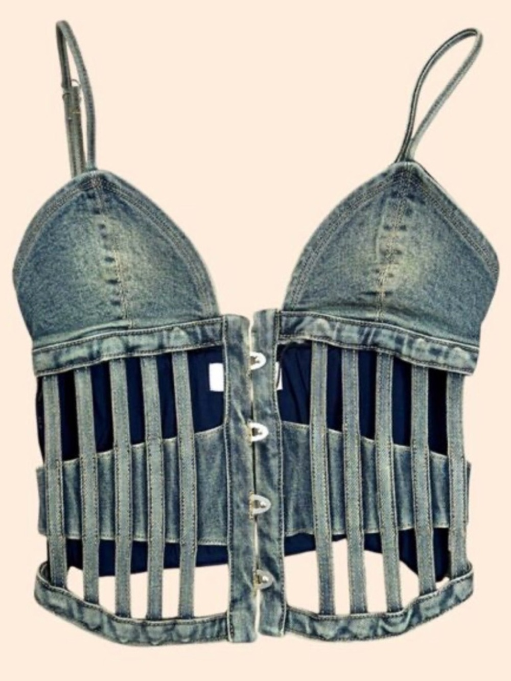 Outcast perri corset cage top in vintage denim size small - Picture 5 of 16